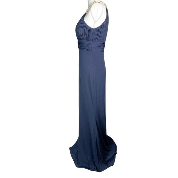JS Boutique Halter Gown Maxi Dress Beaded Collar Keyhole Mermaid Hem Navy Blue 6 - Picture 5 of 11